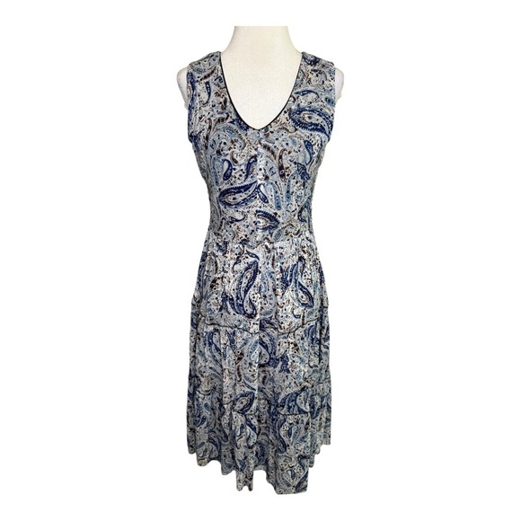 Tahari ASL Womens Medium Paisley Print Sleeveless Midi Dress V Neck NWT - Picture 1 of 8